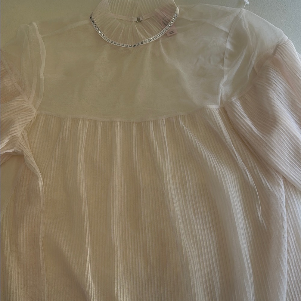 Elegant Sheer Blouse with Rhinestone Collar